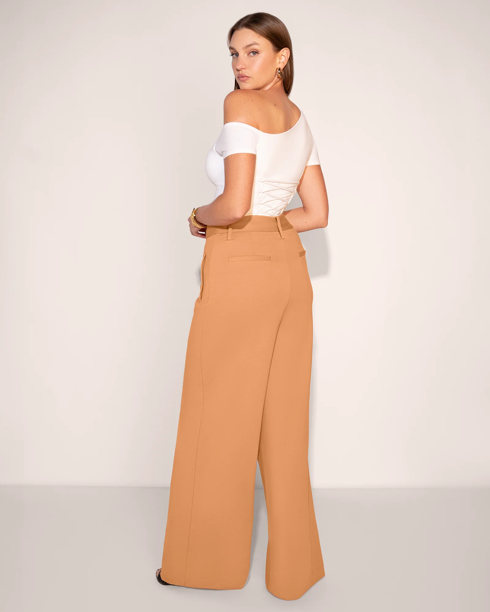 Belted Wide Leg Ponte Pant - Camel - Image 2