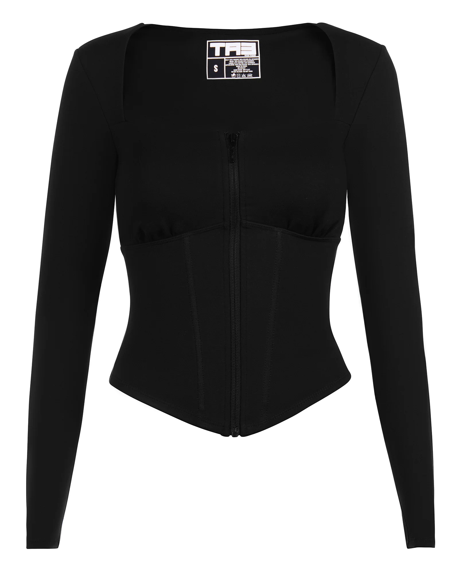 Corsety Square Neck Long Sleeve Top - Black - Image 5