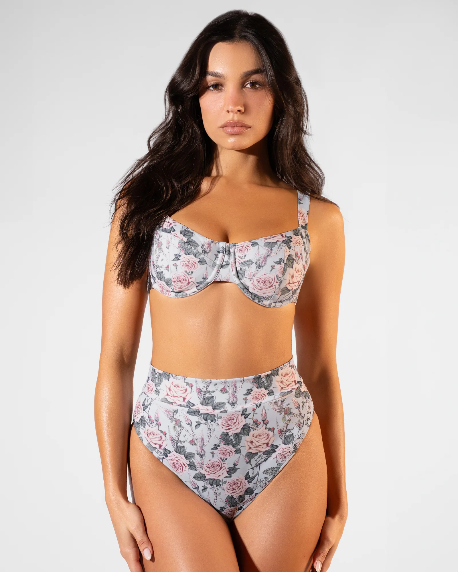 Hi Cut Adjustable Kini Bottom - Blue Thorny Rose - Image 4