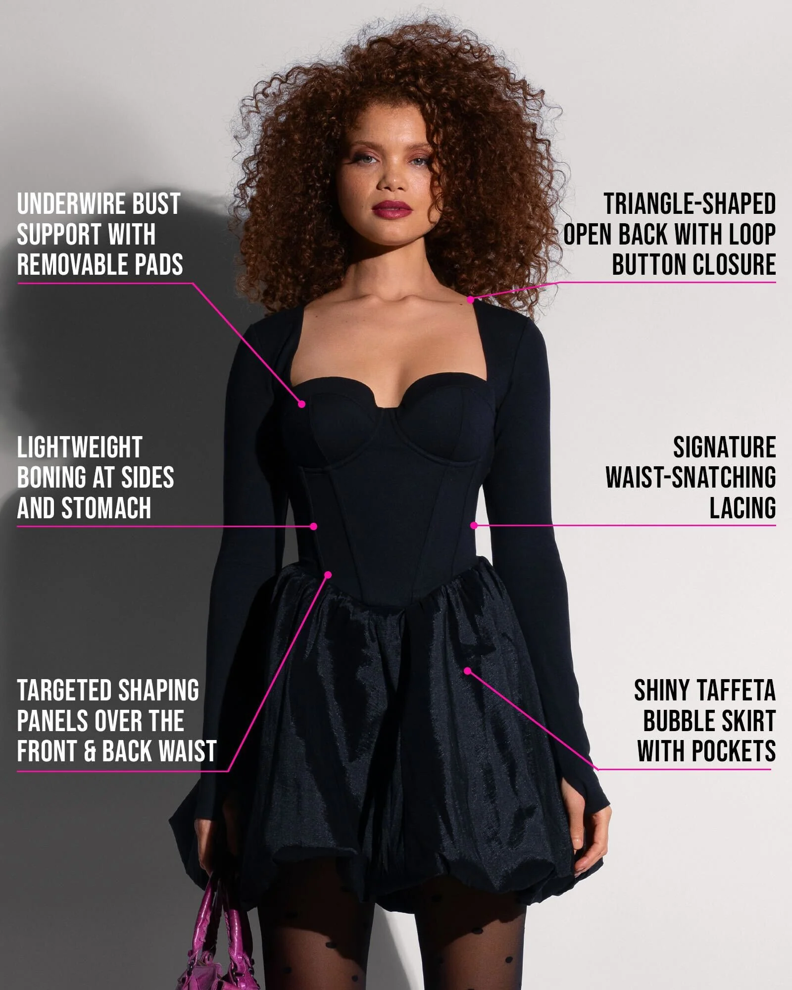 Long Sleeve Princess Dress - Black - Image 3