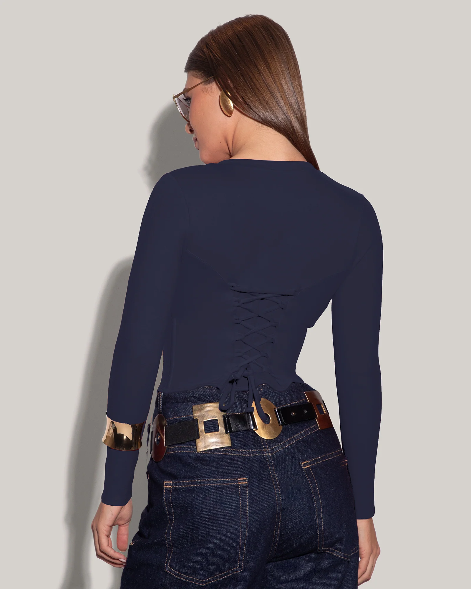Long Sleeve Corsety Top - Midnight - Image 3