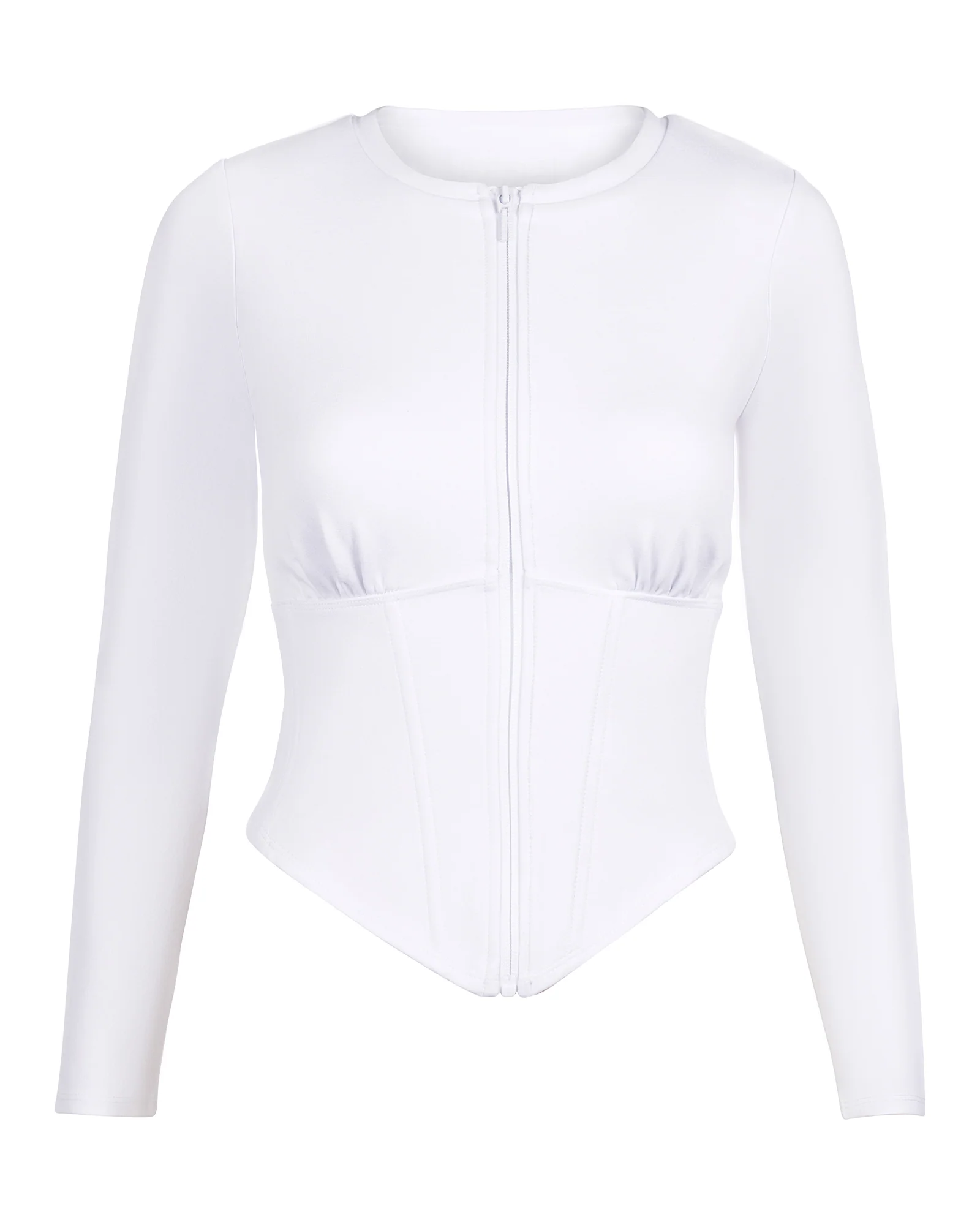 Long Sleeve Corsety Top - White - Image 4