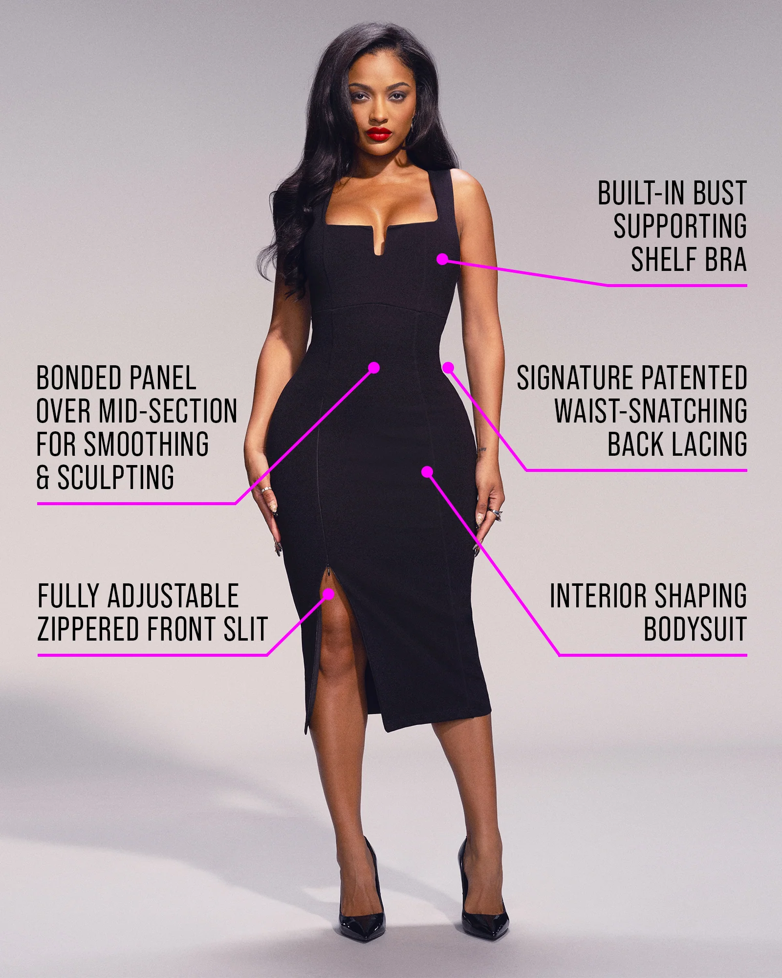 Notchy Pencil Dress - Black - Image 3