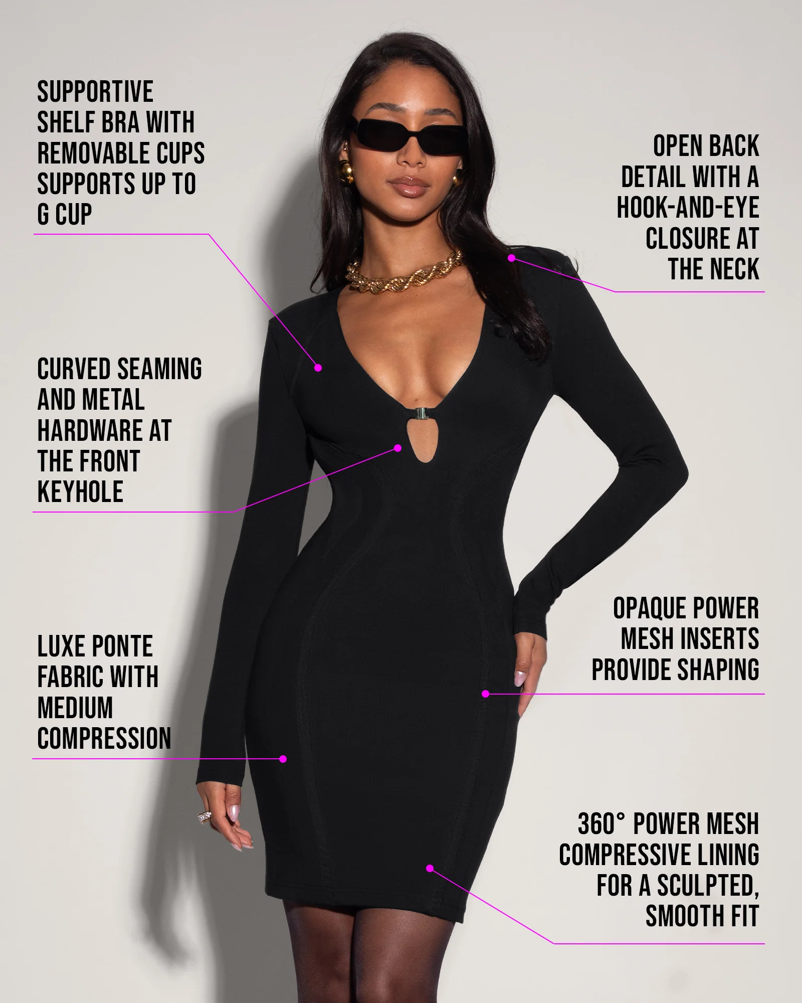 Plungey Long Sleeve Mini Dress - Black - Image 6