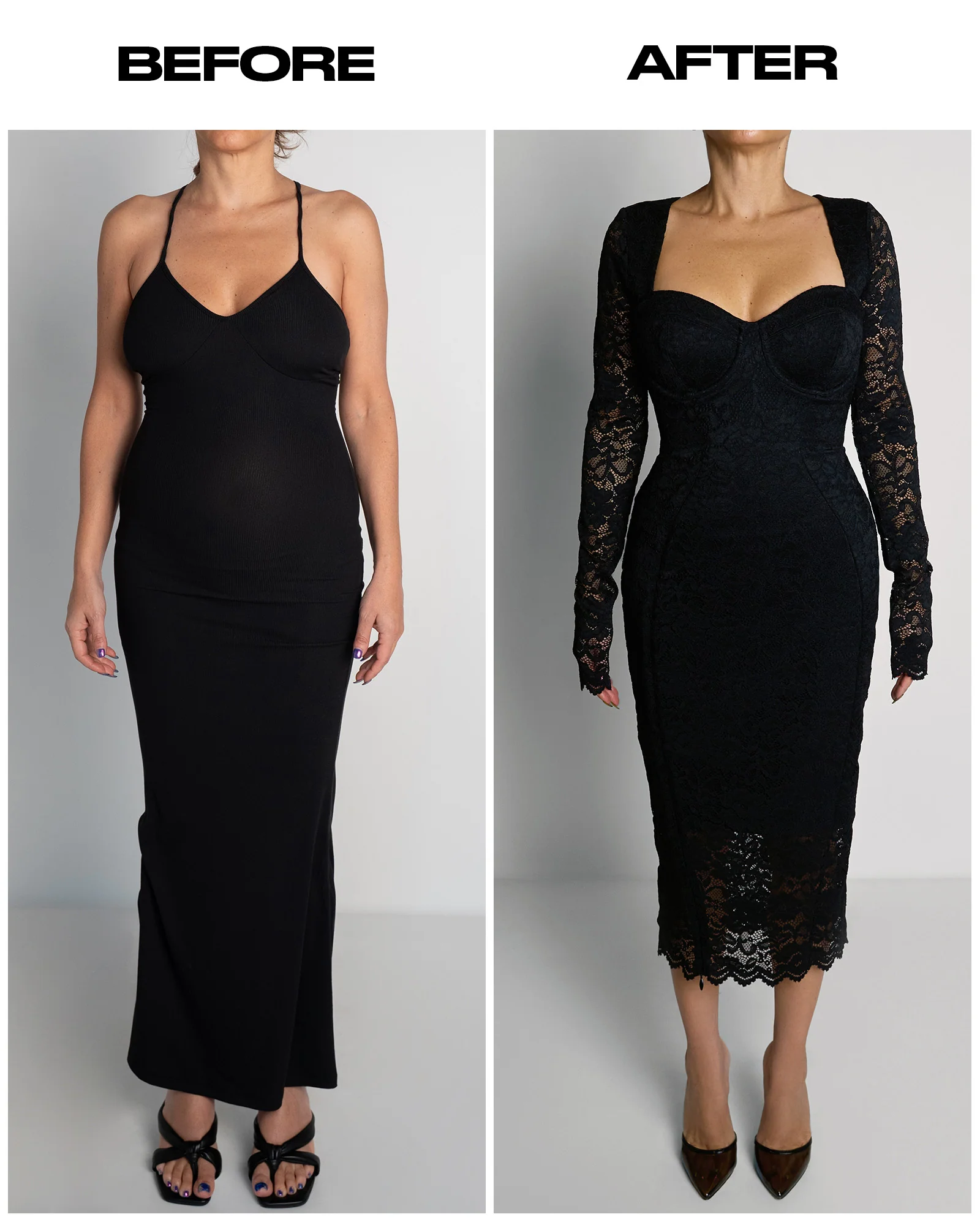 Seamed Lushy Long Sleeve Midi Dress - Lace Black - Image 4