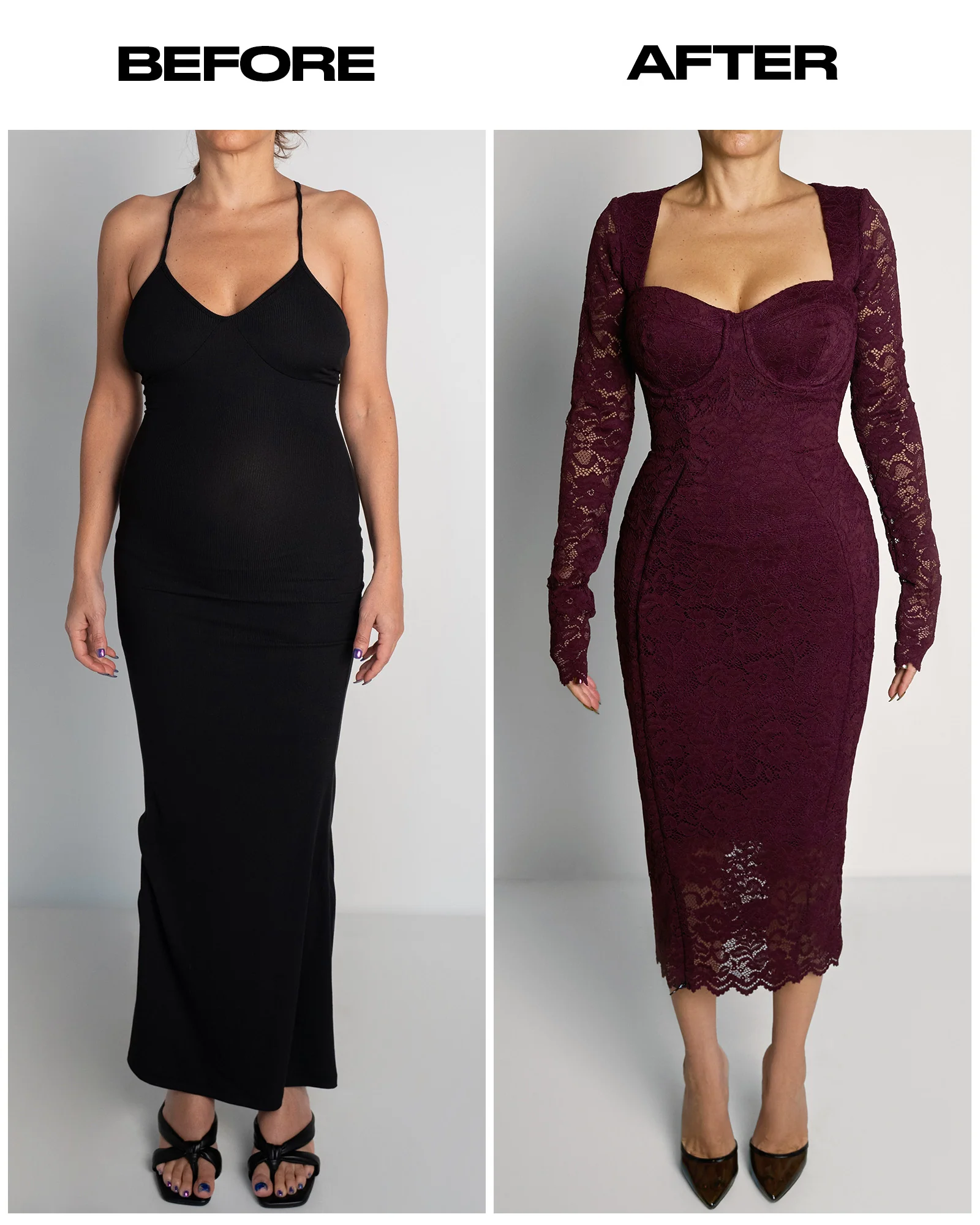 Seamed Lushy Long Sleeve Midi Dress - Lace Garnet - Image 4