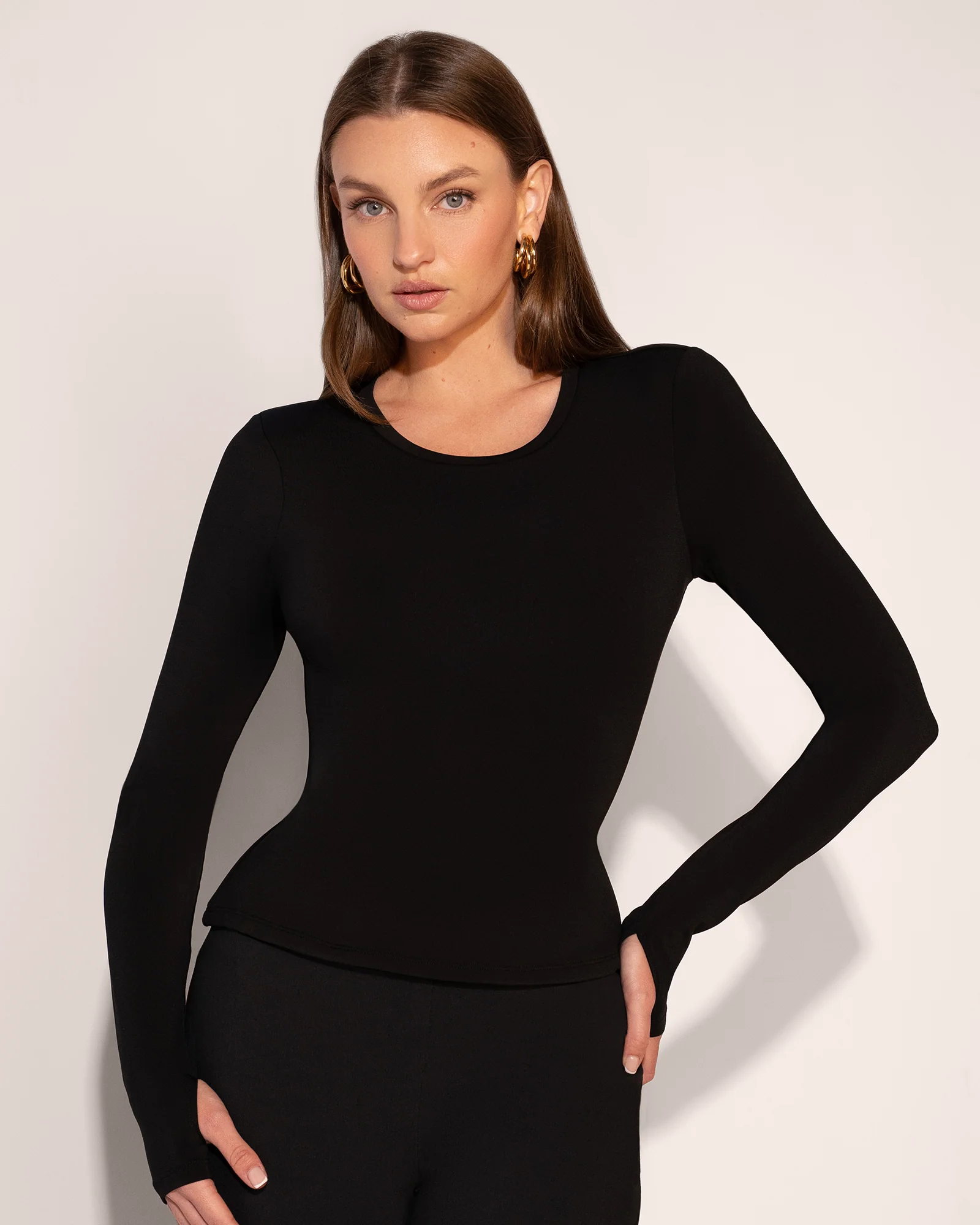 Shapey Crew Neck Top - Soft Sheen Jersey Black