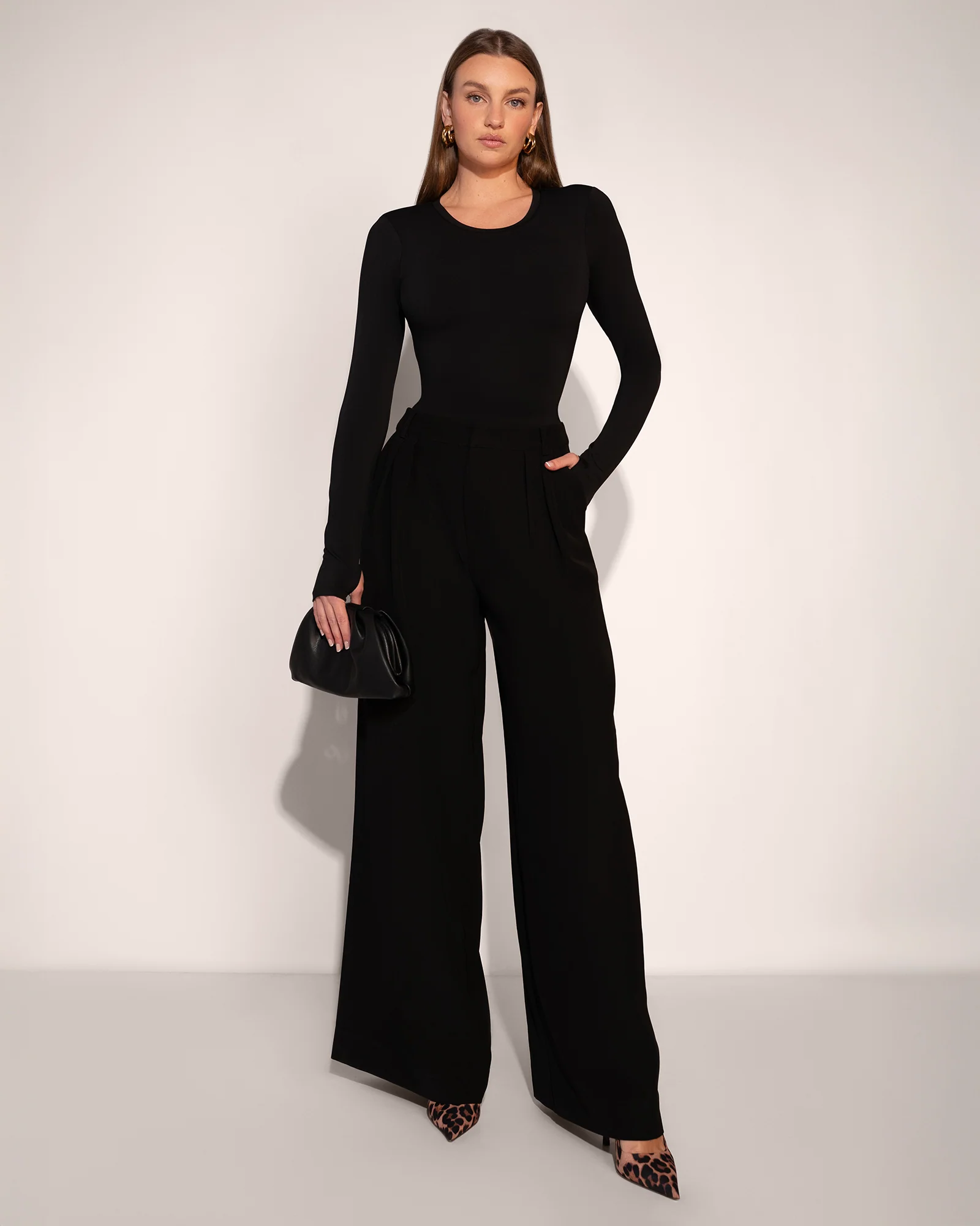 Shapey Crew Neck Top - Soft Sheen Jersey Black - Image 3