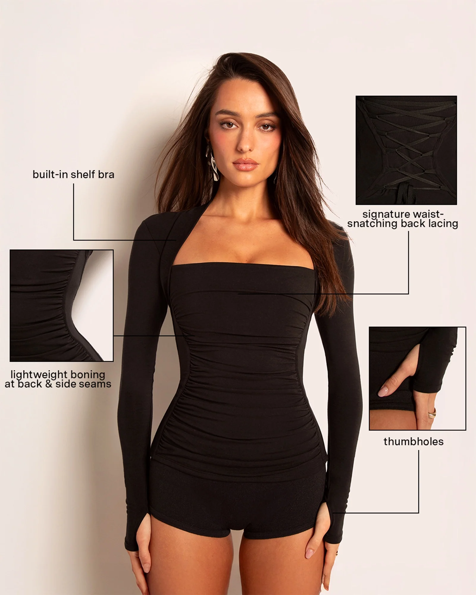 Shapey Ruched Long Sleeve Top - Black - Image 3