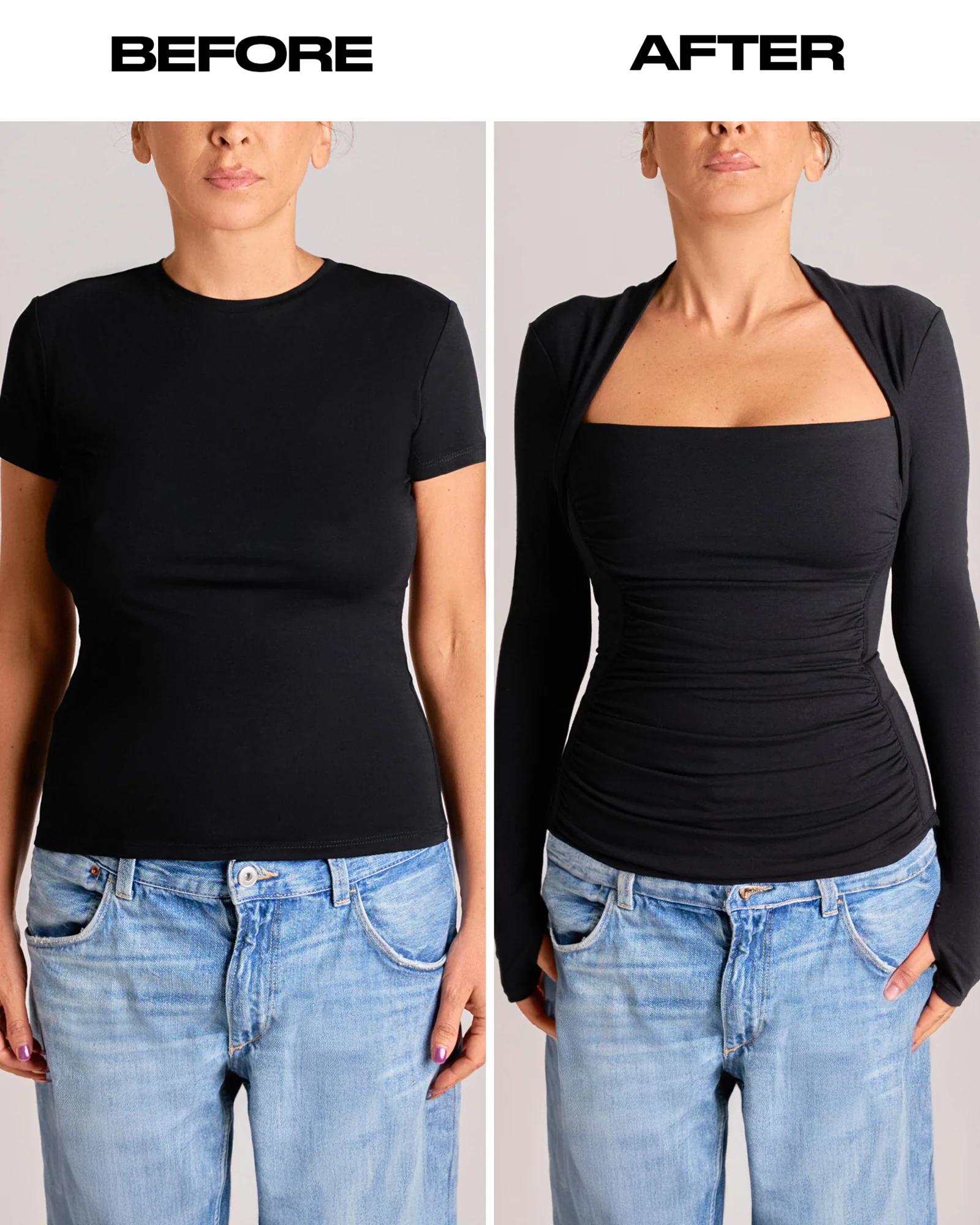 Shapey Ruched Long Sleeve Top - Black - Image 6