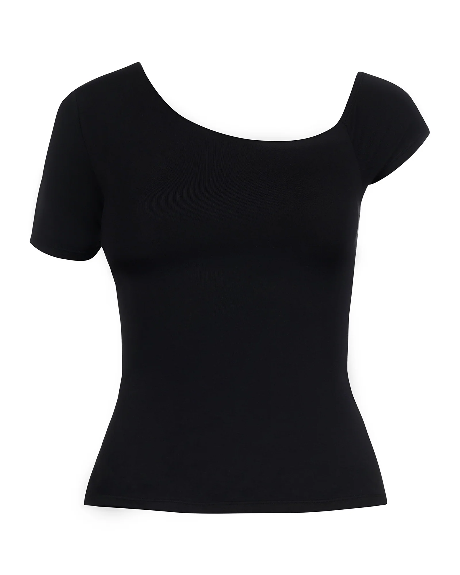 Shapey Short Sleeve One Shoulder Top - Black - Image 4