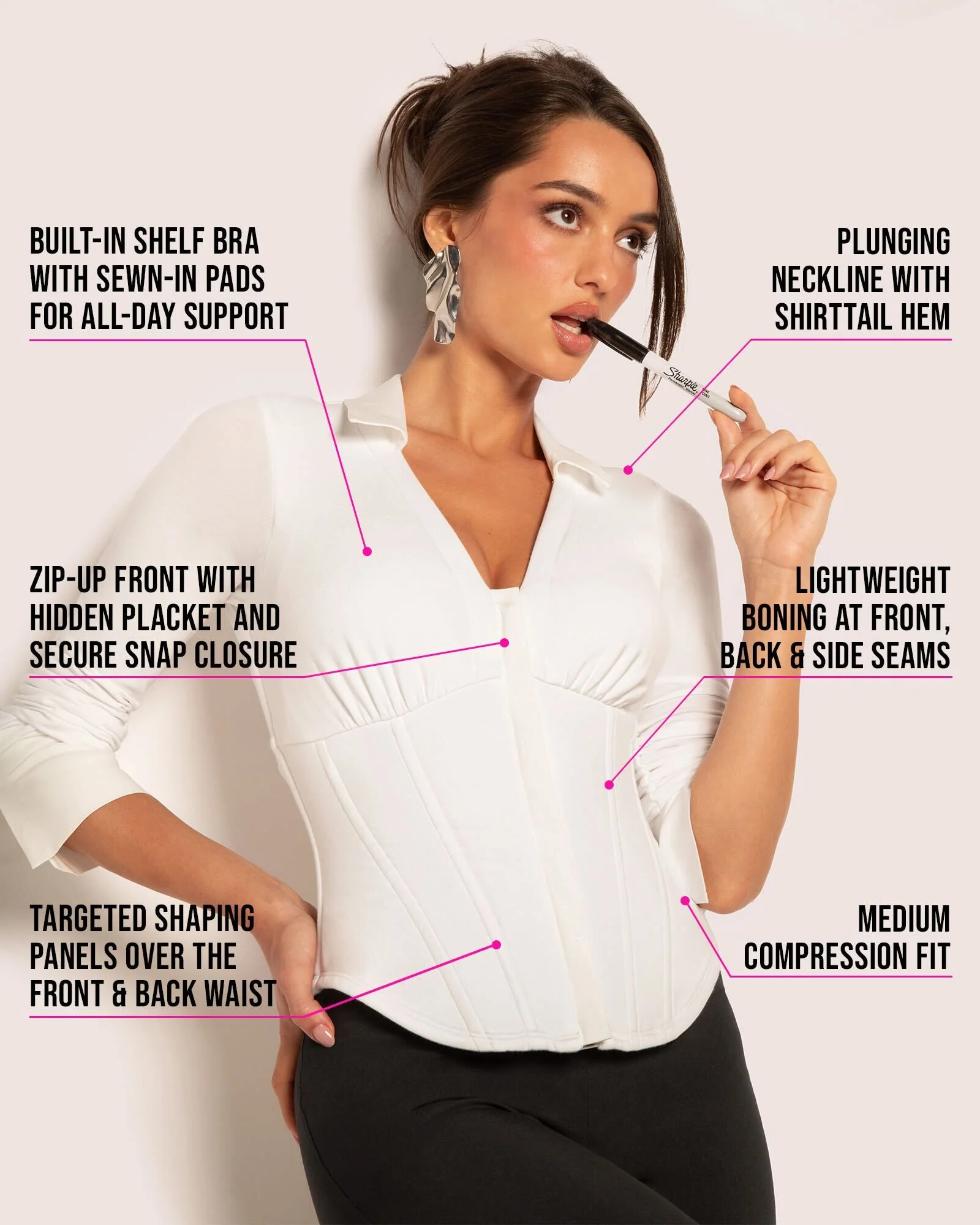 Shirty Long Sleeve Top - White - Image 6