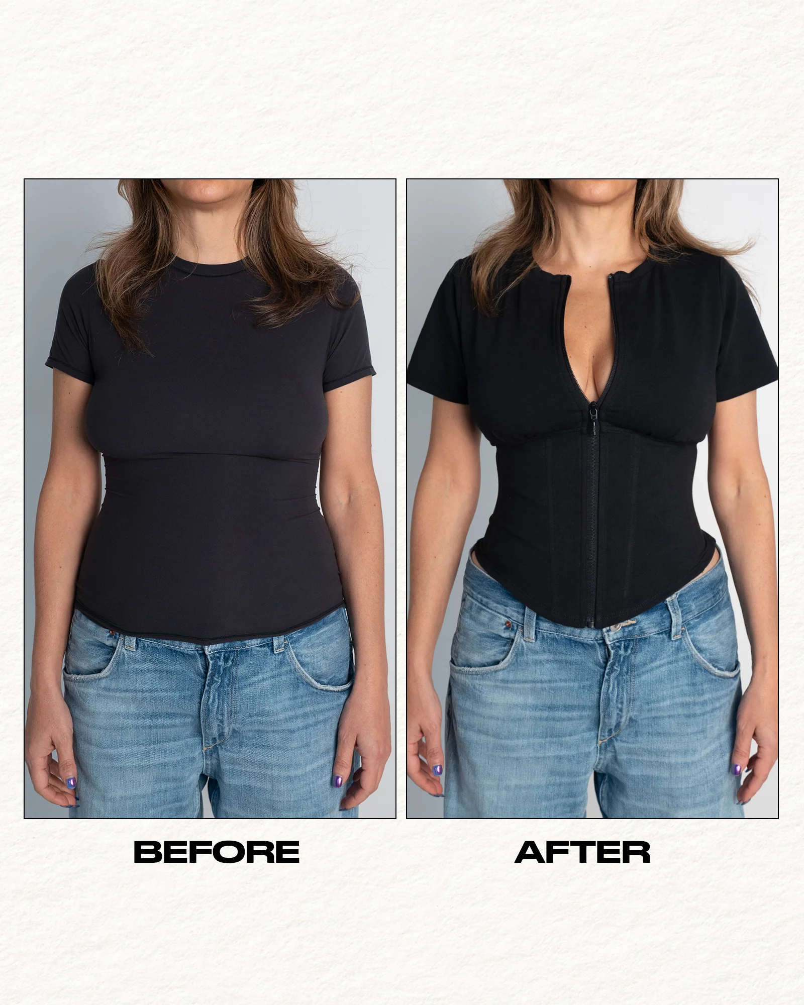 Short Sleeve Corsety Top - Black - Image 4