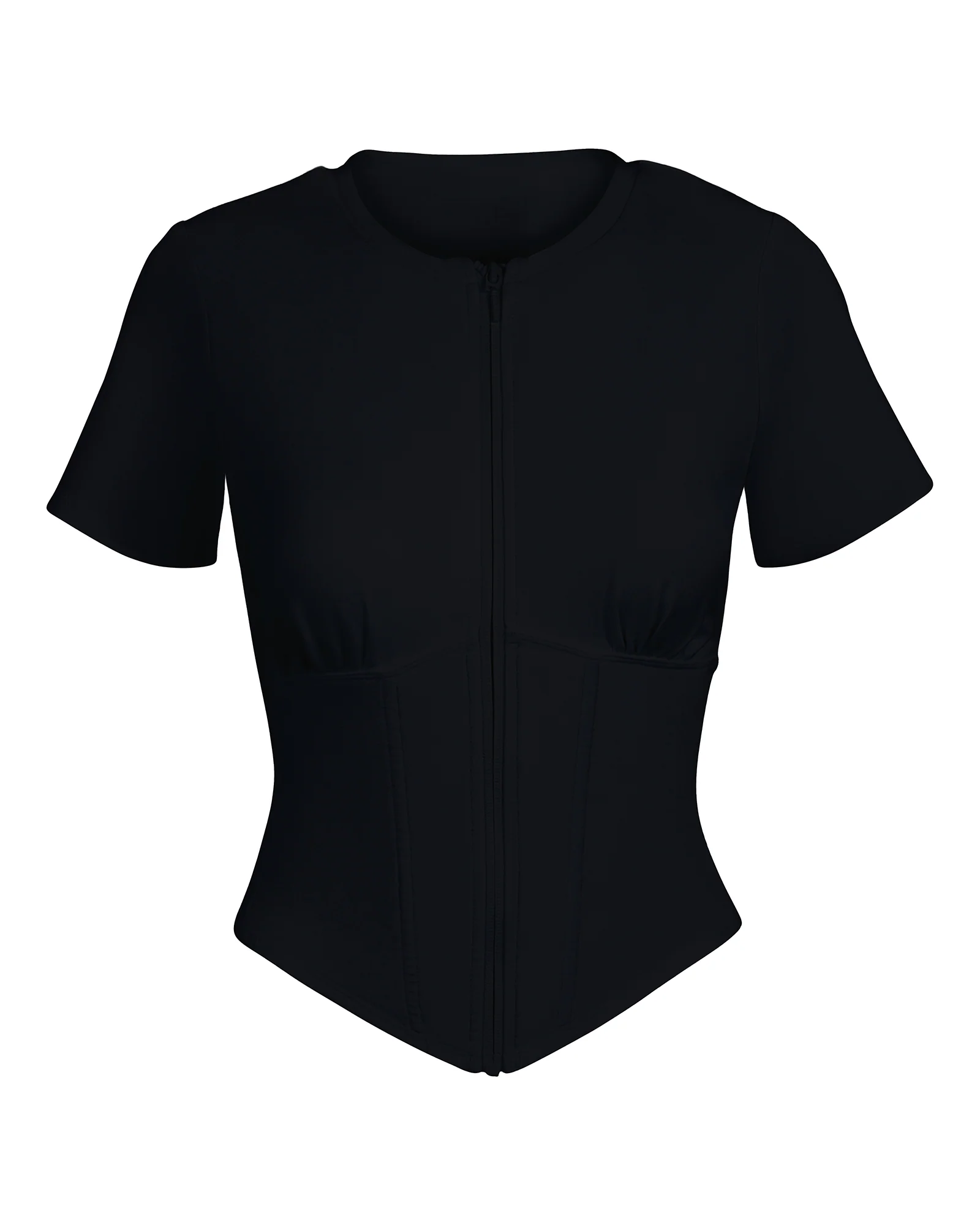 Short Sleeve Corsety Top - Black - Image 7