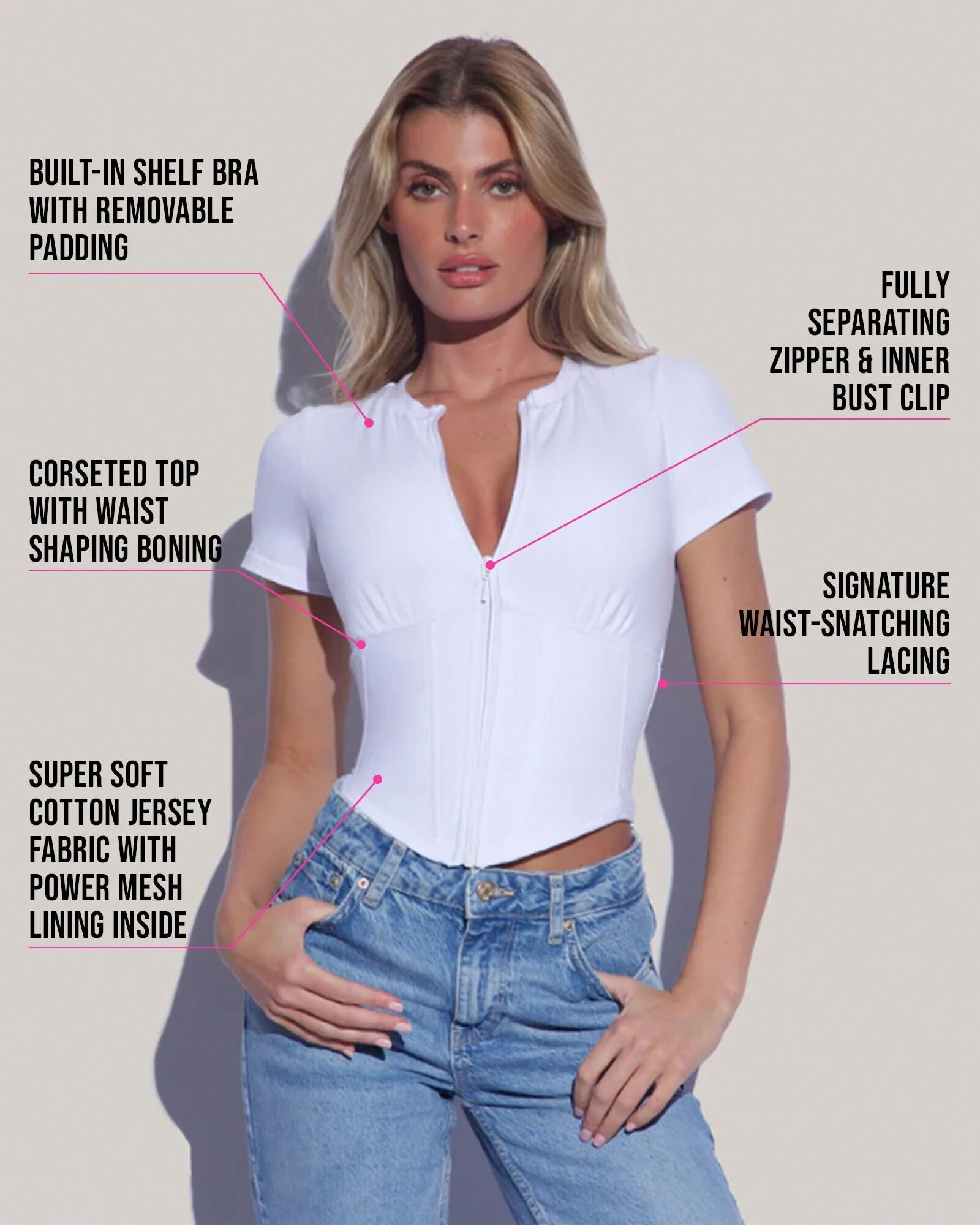 Short Sleeve Corsety Top - White - Image 7