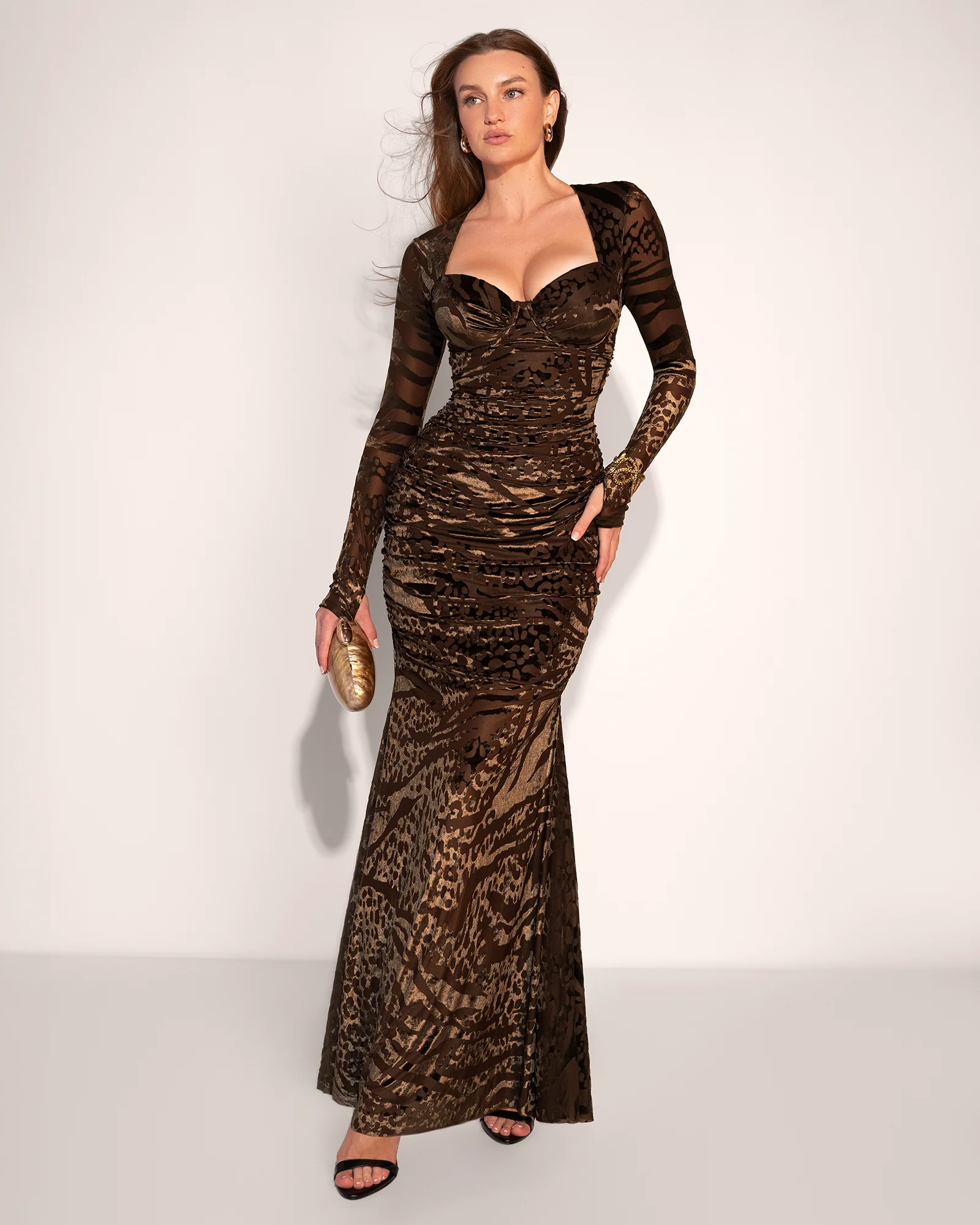 Sweetie Long Sleeve Gown - Velvet Mesh Espresso - Image 4