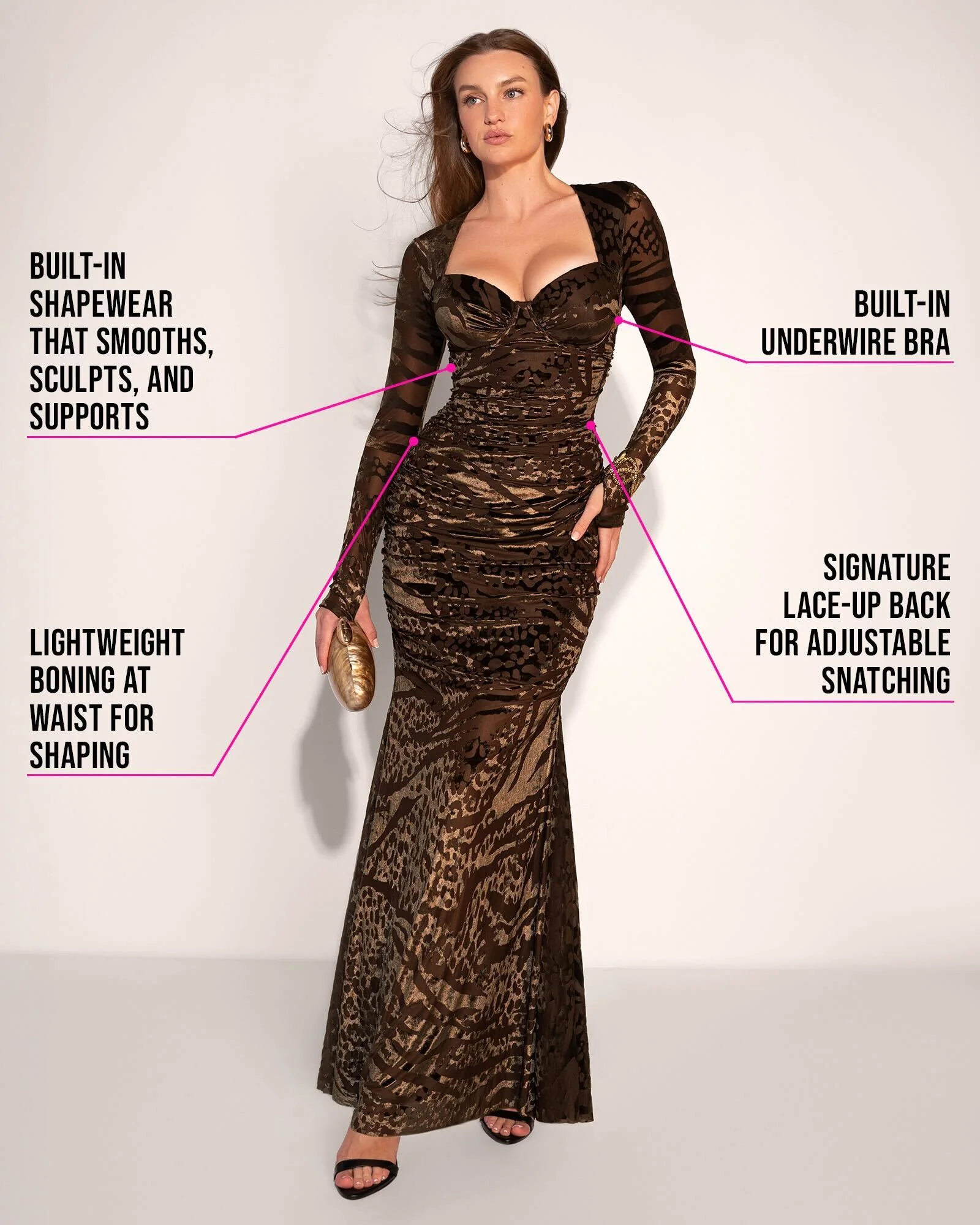 Sweetie Long Sleeve Gown - Velvet Mesh Espresso - Image 7