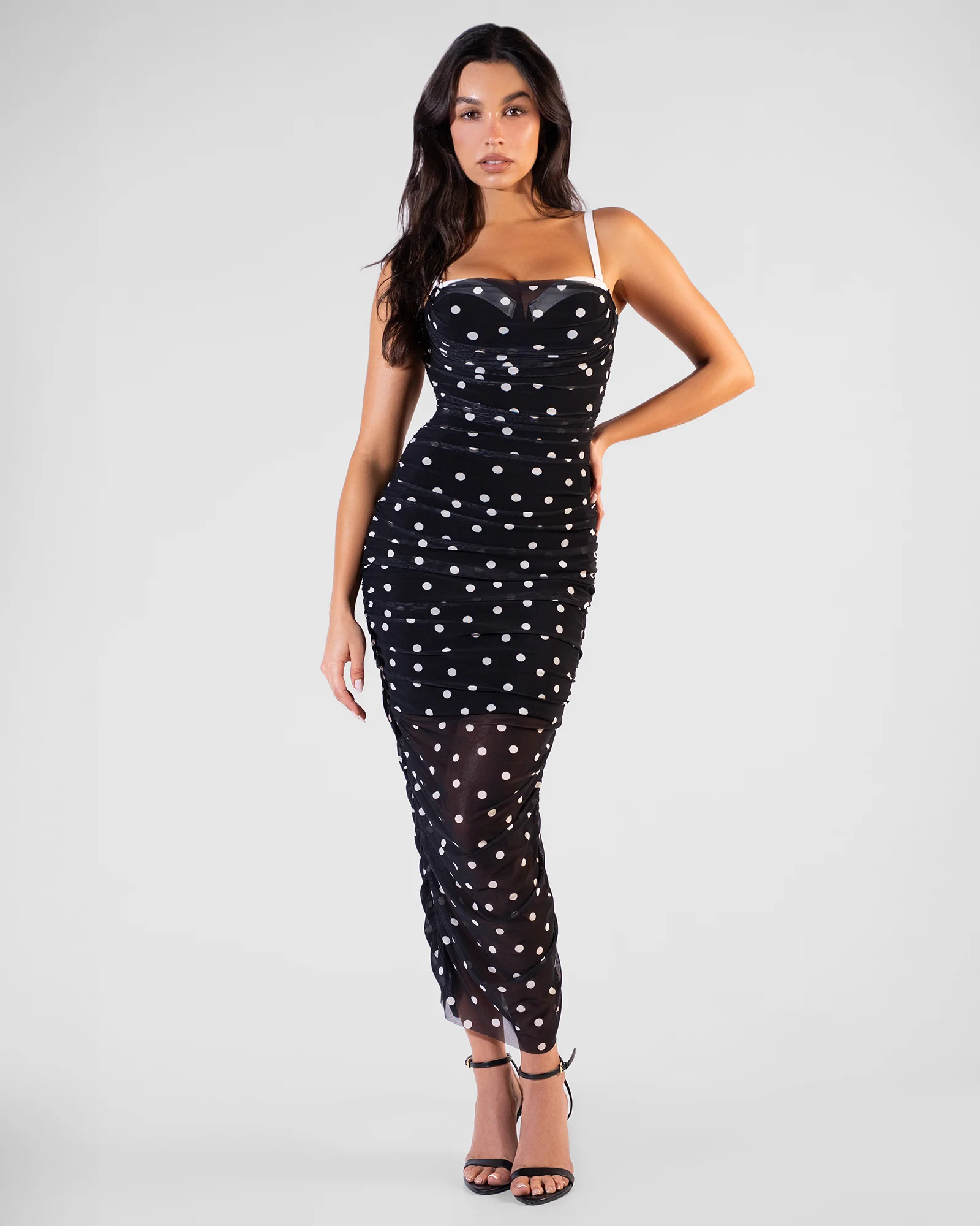 Sweetie Mesh Column Dress - Dot Black/White - Image 3