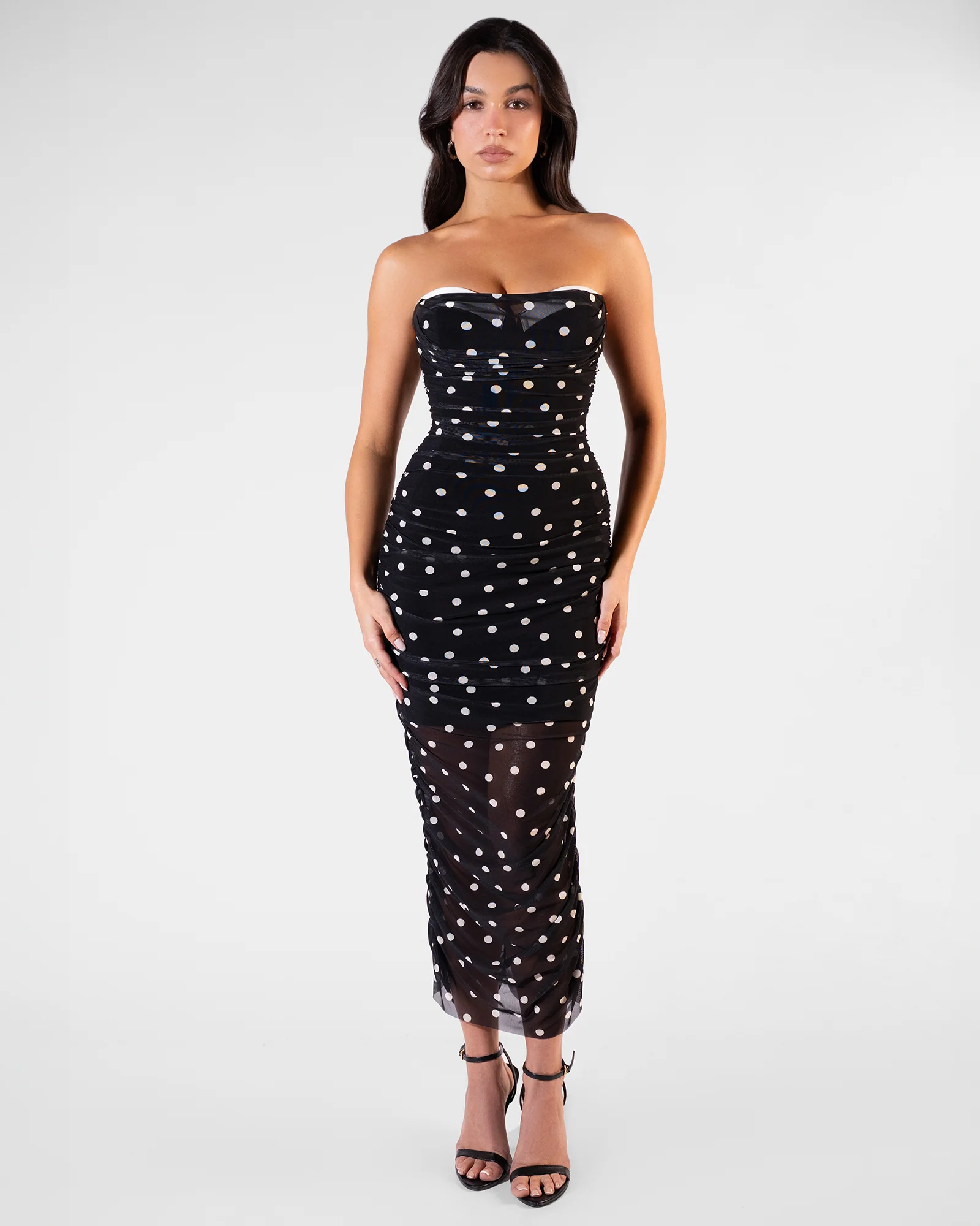 Sweetie Mesh Column Dress - Dot Black/White - Image 4