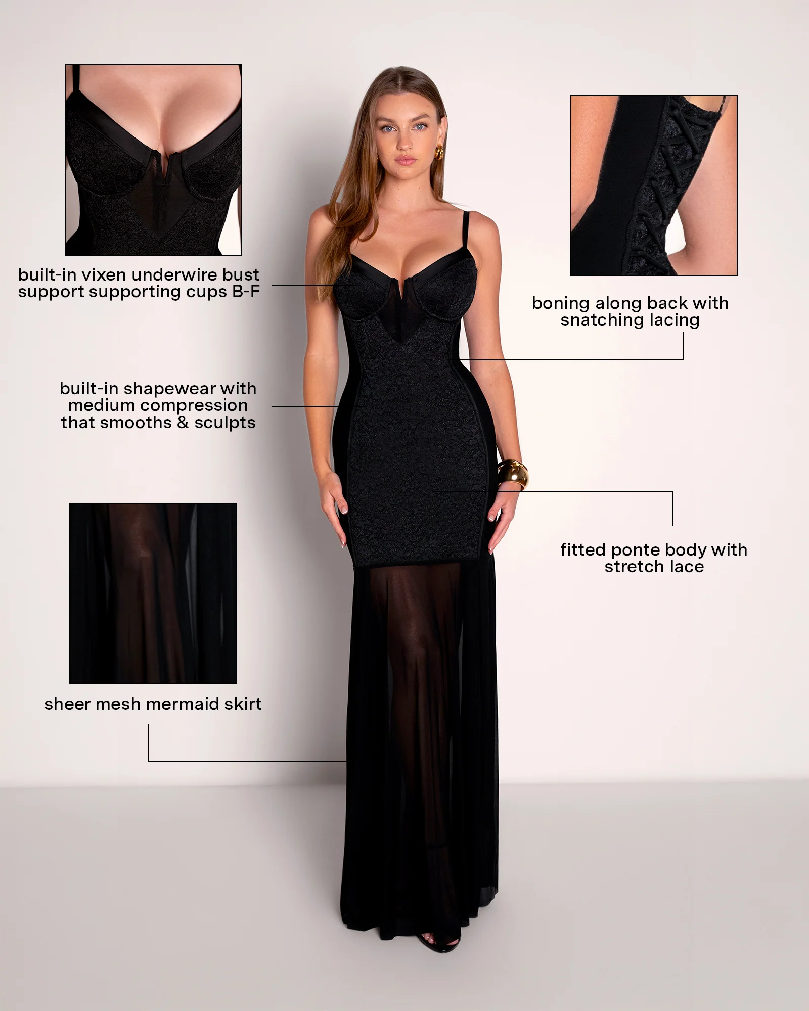 Vixen Seamed Flare Maxi Dress - Lace Black - Image 3